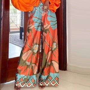 Floral Print Wide Leg Pants